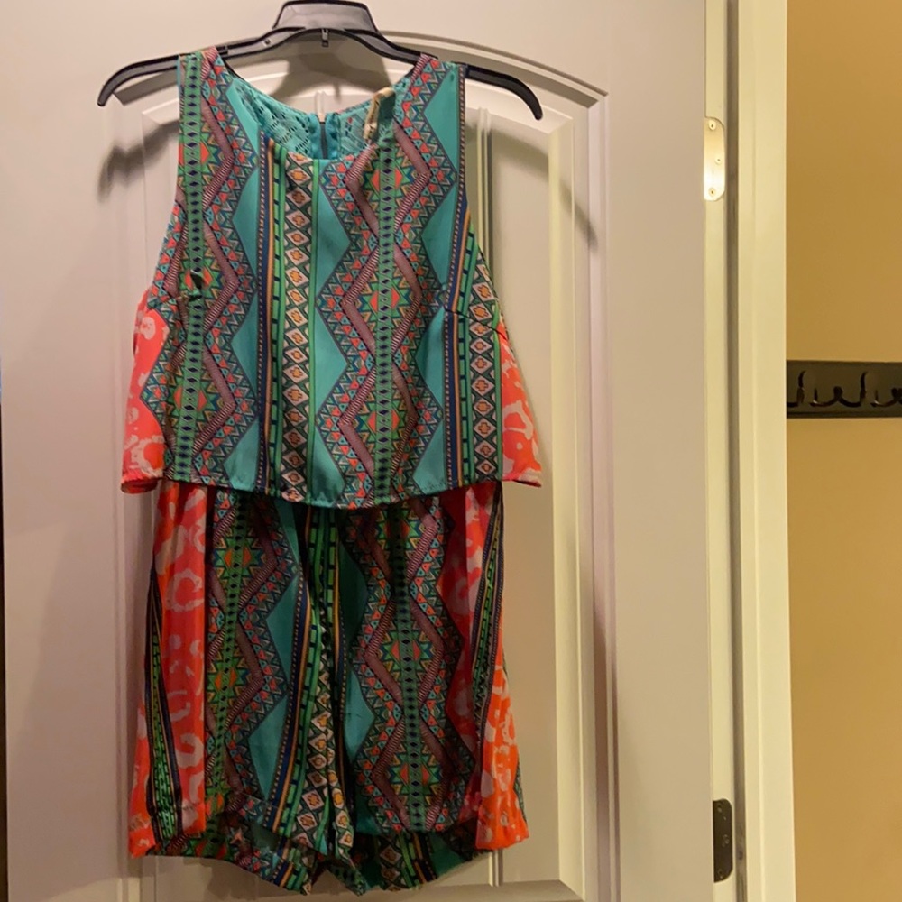 Lovemarks Aztec Border Print Multi Colored Romper - image 1